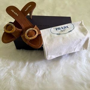 Prada Calzature Donna Wooden Buckle Slide Sandals - Size 40/US 9